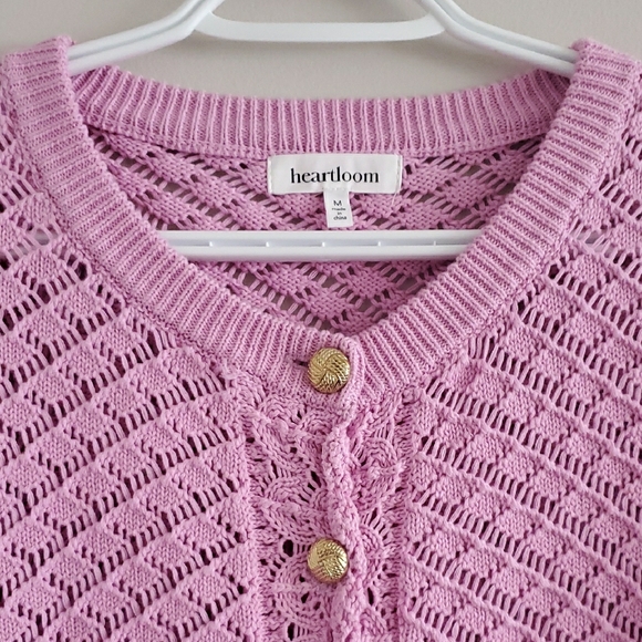 Heartloom Pink Knit Novella With Gold Accent Cotton Feminine Coquette Cardigan M - Picture 4 of 13